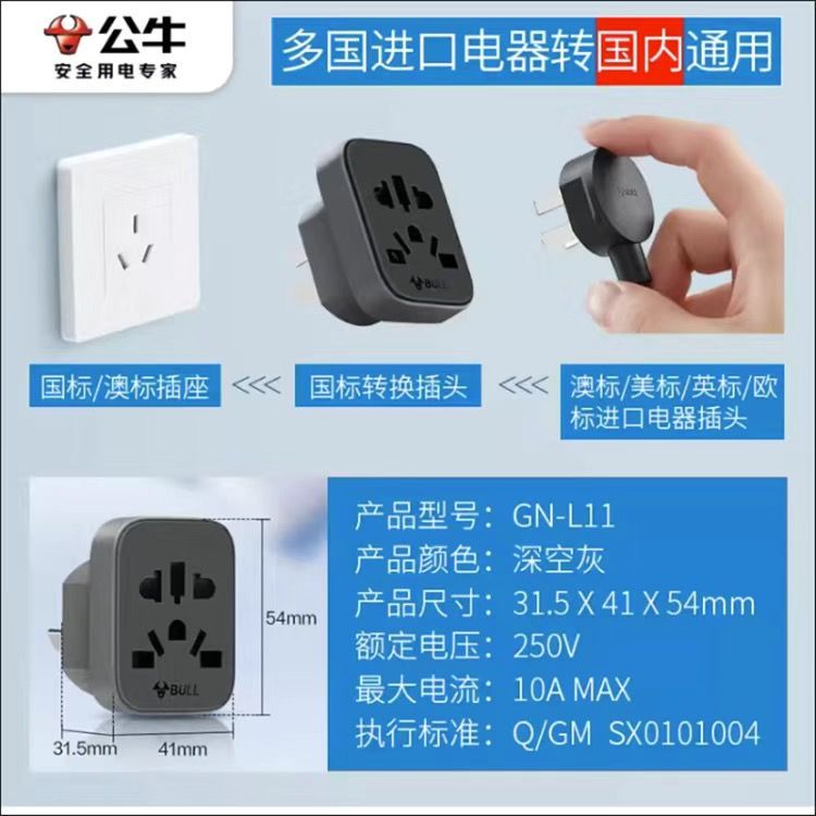 Estándar nacional del agujero redondo del zócalo de Bull al estándar europeo Estándar alemán Estándar británico Enchufe estándar americano de la conversión que carga la versión coreana y europea de Hong Kong de múltiples funciones