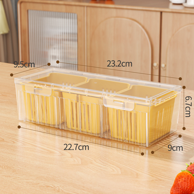 Caja de almacenamiento de frutas y verduras de cocina congelada caja de drenaje de doble capa refrigerador caja de refrigeración transparente