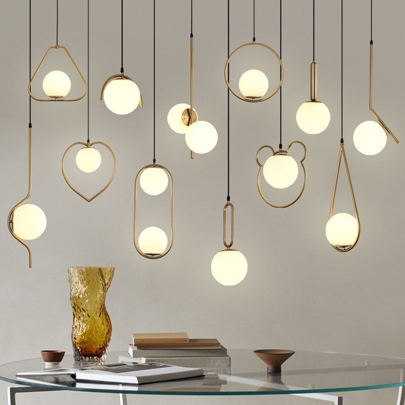 Nordic Bedroom Bedside Small Pendant Light, Post-Modern Minimalist Light Luxury Creative Bar Counter Restaurant Single-Head Glass Ball Pendant Light