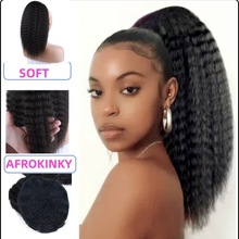 跨境玉米烫抽绳波纹化纤蓬松kinky straight ponytail马尾短14寸