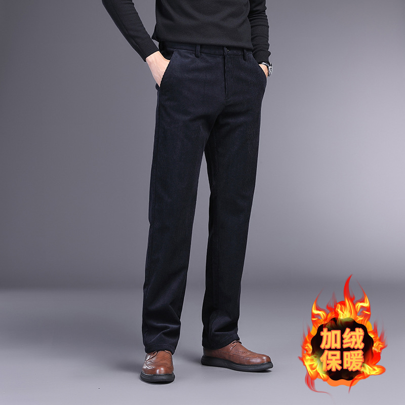 Pantalones casuales de negocios ligeros de pana de alta calidad pantalones de traje de otoño e invierno para hombres pantalones de hombre forrados de lana engrosados de mediana edad y ancianos