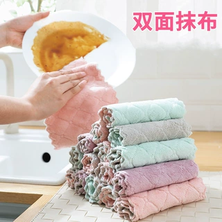 双面珊瑚绒波浪吸水波纹条纹清洁不沾油洗碗巾竹炭鱼鳞抹布刷碗布