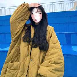 冬季新款菱格棉衣芥末黄显白外套小个子设计感小众学生闺蜜棉服女