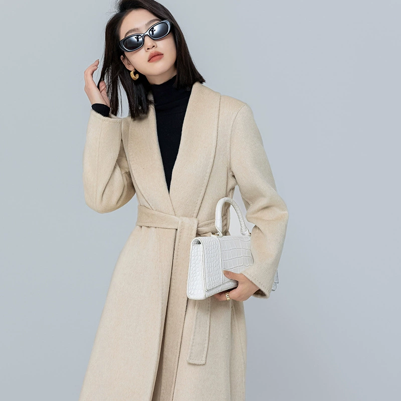 Small design long colored classic velvet woolen coat