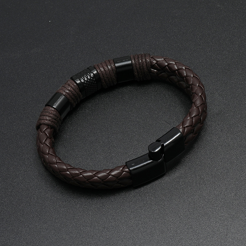 fashion simple woven black magnet buckle leather bracelet wholesale