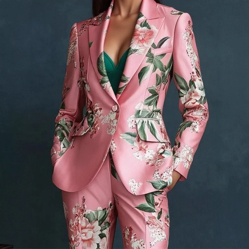 Amazon's best-selling floral lapel suit jacket, high-end fashion women's suit, British style, elegant and slim fit.