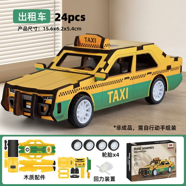 Wooden assembled pull-back taxi 6792
