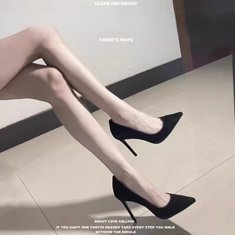 2026 New Spring Suede Black High-Heeled Shoes for Women, Stiletto Heels, Office Professional Work Shoes, Large Size