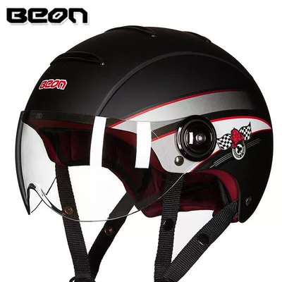 Motosiklet dəbilqələri, All-Season Half Helmet, Electric Vehicle - s-matte-black-red-red-flower-b105