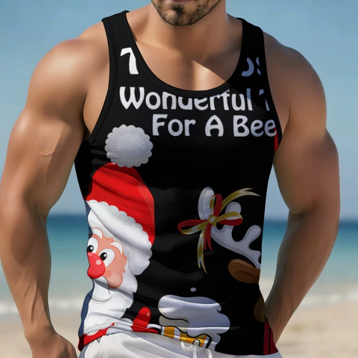 Cross-Border Foreign Trade 2026 Summer New Men's Vest Comfortable Casual Sleeveless Santa Claus Print Men's Top