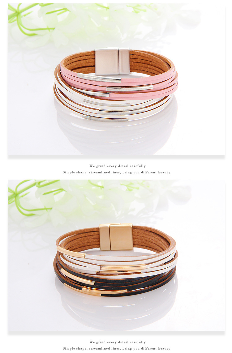 Wholesale Jewelry Simple Style Streetwear Geometric Pu Leather Bangle display picture 2