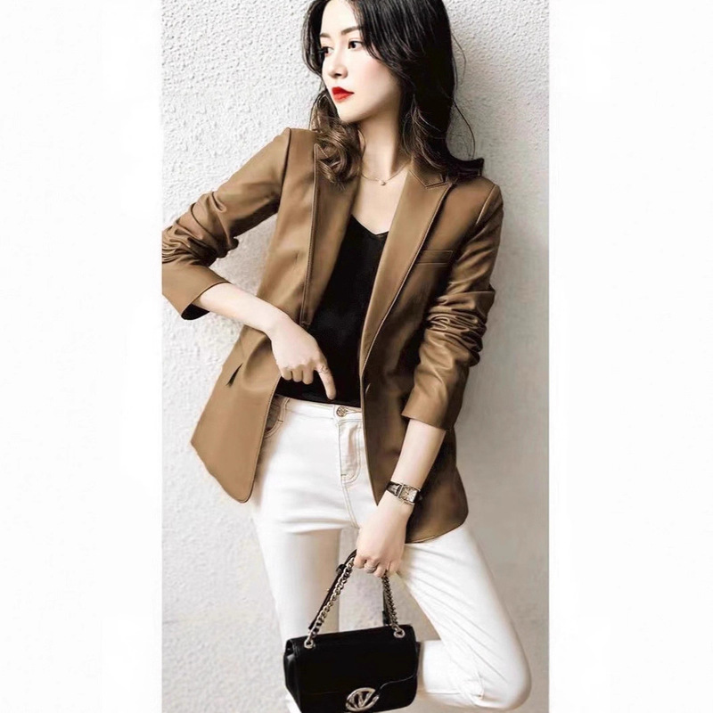 Spring and Autumn New Style Haining Genuine Leather Sheepskin Leather Jacket for Women, Short Slim-Fit Casual Blazer with a Cinched Waist