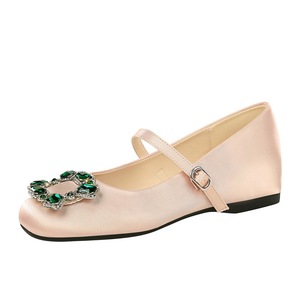 836-K211 Fashion Water Diamond Metal Buckle Strap Mary Jane Shoes Women's Round Head Inner Height Increase Silk Sha