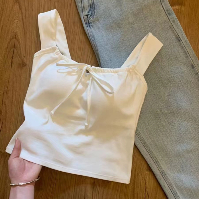 New Style Vest with Chest Pad Square Collar Strap Slim-fit Slimming Summer Outer Wear All-match Girl's Bow Wide Shoulder Strap New Style Vest with Chest Pad Square Collar Strap Slim-fit Slimming Summer Outer Wear All-match Girl's Bow Wide Shoulder Strap