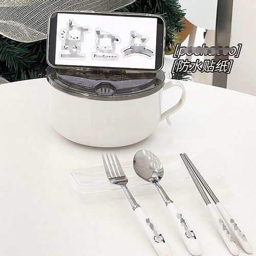 Dog instant noodle bowl cute stainless steel lunch box with lid for student dormitory drainable instant noodles large capacity rice bowl box