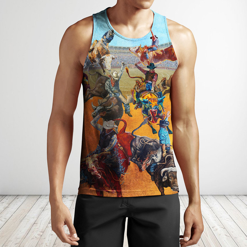 CLOOCL Amazon Men's vest 3D digital west wild riding bull print round neck sleeveless top wholesale