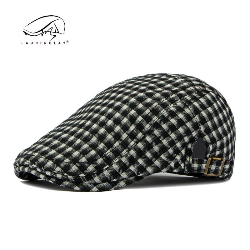 Japonés retro Plaid sombrero delantero de primavera y verano Delgado transpirable boina enarbolada hombres británico retro pintor sombrero