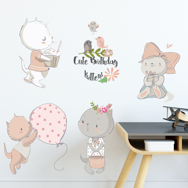 Nouveau Fx-d241 Bande Dessinée Mignon Kitty Enfants De Chambre Couloir Mur Embellir Mural Décoratif Autocollant Auto-adhésif display picture 3