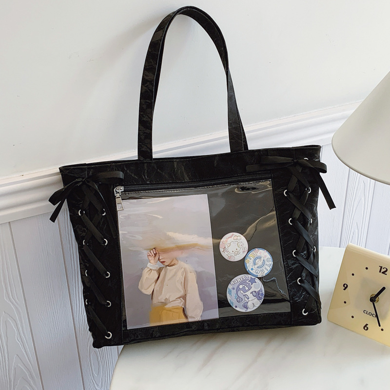 Bolsa de gran capacidad para mujeres dulces niñas de dos dimensiones transparentes 2025 primavera y verano pequeñas bolsas de hombro bajo la axila fresca