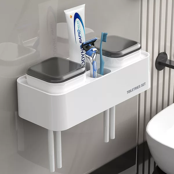 Toothbrush Rack Non-Punch Gargle Cup Storage Household Plastic Thickened Tooth Cup Storage Rack Wall-Mounted Combination Box suit