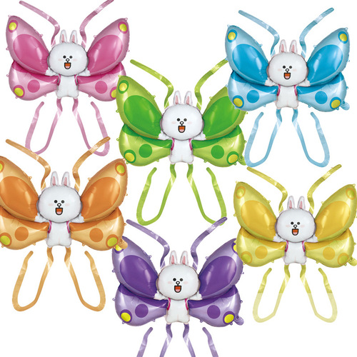 Internet celebrity colorful butterfly wing balloon with light piggy wing inflatable decoration children's cartoon mixed batch aluminum film balloon