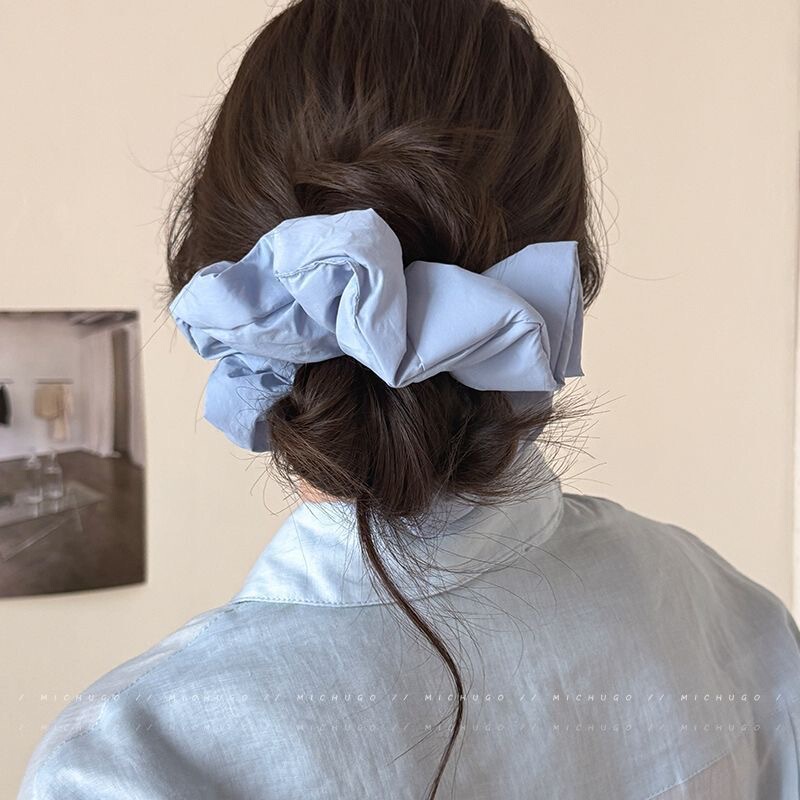 新しい無地のしわのある大腸リング、シンプルな女の子の丸いヘアロープ、ファッショナブルなポニーテールスタイルの女性用ヘアロープ|undefined