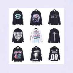 Hell Star アメリカ長袖 Tシャツメンズインストリートファッションブランドトップス秋冬ルーズカジュアルコットンボトリングシャツ