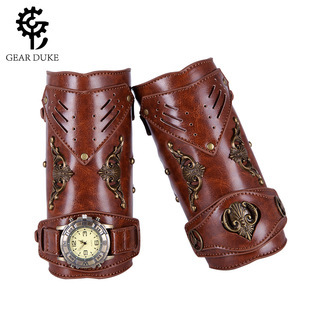 Halloween steampunk COSPLAY anime game PU leather color matching arm set stage performance costume gloves_voghion.com