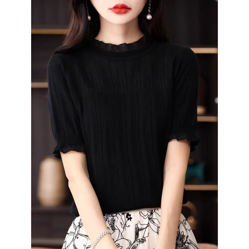 퓨어 블랙 레이스 반소매