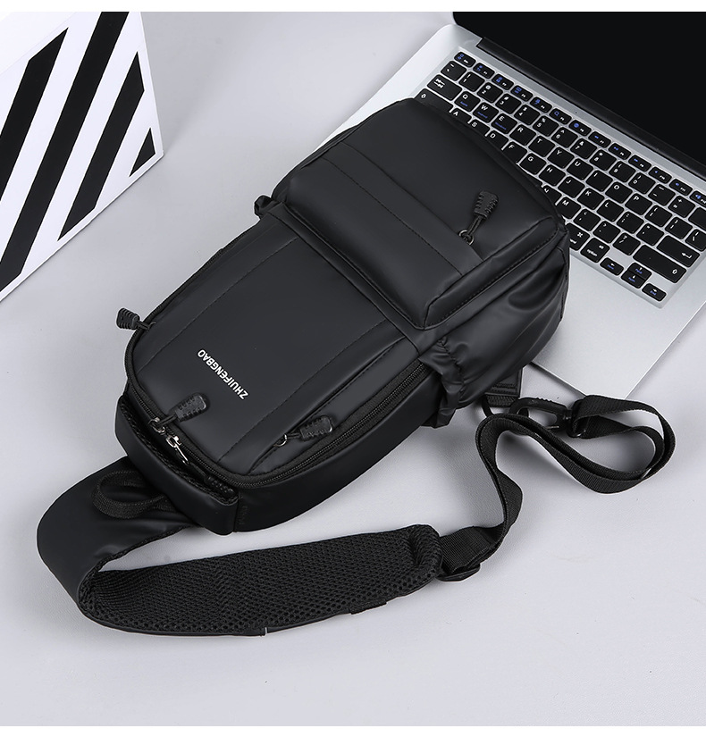 Customized men's business chest bag, trendy casual cycling backpack, lightweight large-capacity single-shoulder bag, simple crossbody bag undefined