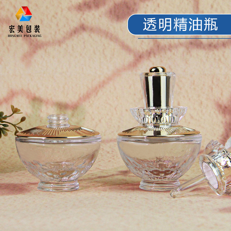 广州现货直供半圆形砖石玻璃瓶精油滴管瓶系列30ml按压泵瓶化妆品