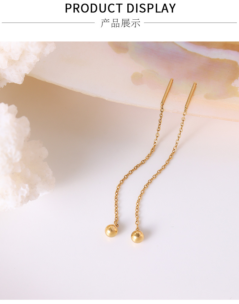 European and American simple mini steel ball long ear line titanium steel earrings