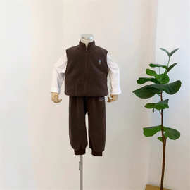 男童摇粒绒卡通马甲2025春冬季童装儿童加绒背心裤子拉链外套坎肩