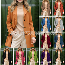 现货2025秋冬爆单加厚毛呢女外套中长款亚马逊品质大衣team跨境