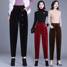 新款灯芯绒裤子女装高腰秋冬季加绒加厚女裤大码休闲萝卜裤  包邮