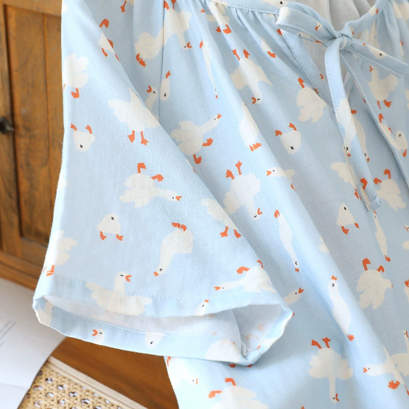 Cotton summer thin pijama, long skirt for elementary school students, dress, with short sleeve, loose fit