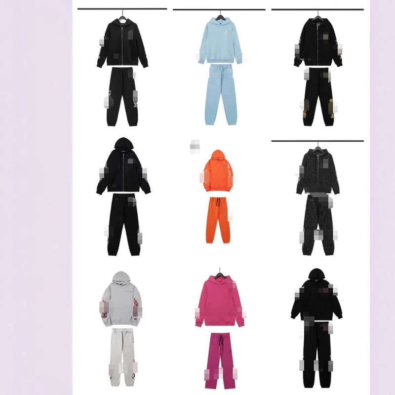 Chrome Heart Spring & Fall New Printed Loose Hooded Pullover Sweatshirt and Sweatpants Suit for Men and Women