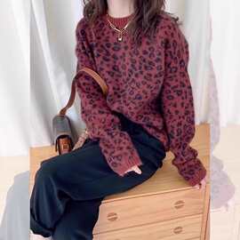 2025年冬季新款哥特式圣诞主题衣服红色豹纹毛衣女秋冬上衣