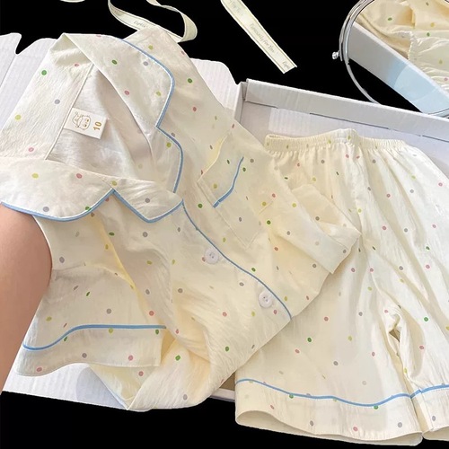 Soft and Cozy Children's Sleepwear Set for Girls: Short Sleeve Top and Shorts - 2025 New Summer Princess Style Sweet and Cute Home Clothing for Girls