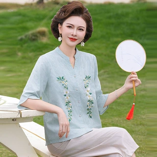 2026夏季中老年女装洋气时尚新款妈妈装减龄刺绣阔腿裤