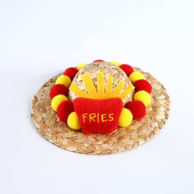 Mascota tejida de dibujos animados lindo papas fritas ajustable gato perro sombrero de paja sombrero de sol de verano divertido sombrero de carta de comercio exterior