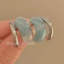 冰萃碧落蓝~秋冬氛围感法式树脂C型耳环女小众甜美耳饰高级感耳钉