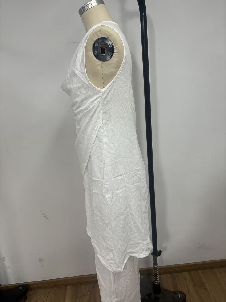 Women's Sleeveless Stand Collar Solid Color Cotton Linen Suit Elegant Loose Resort Style Spring Summer_ecoleips.com