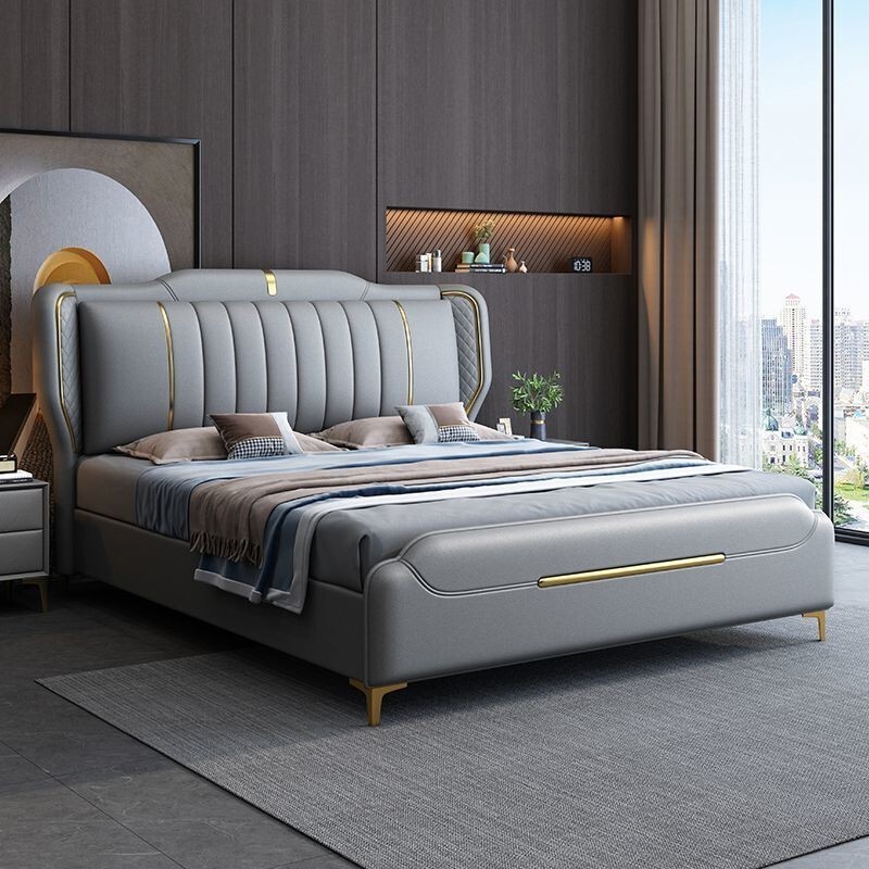 Modern Simple Master Bedroom Accessible Luxury Nappa Leather Bed 1.8m Double Bed Adult Leather Art Bed Soft Package Large Wedding Bed Modern Simple Master Bedroom Accessible Luxury Nappa Leather Bed 1.8m Double Bed Adult Leather Art Bed Soft Package Large Wedding Bed