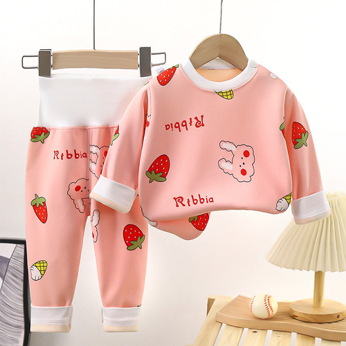 Baby and Toddler Fleece Warm Set for Boys and Girls, Thick Autumn Top and Bottom Set with High-Waisted Belly Protection, Suitable for Autumn and Winter