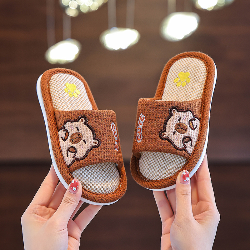 Children's Slippers Boys Cute Indoor Non-slip Spring and Autumn Parent-child Little Boy Four Seasons Baby Linen Slippers for Girls