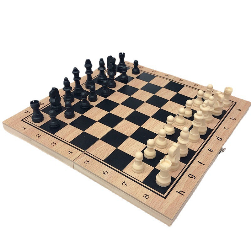 Wooden Chess Factory Direct Three-in-One Solid Wood suit Foldable Portable Competitive Educational Toys