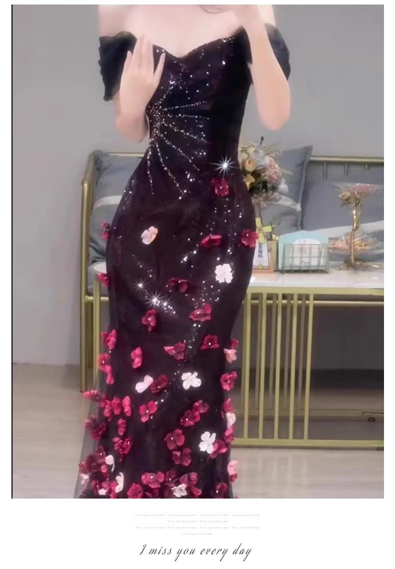 Off The Shoulder Bridal Toast Dress Floral Sequined Ethereal Beauty Mermaid Evening Gown For Engagement Party Hostess Style_ecoleips.com
