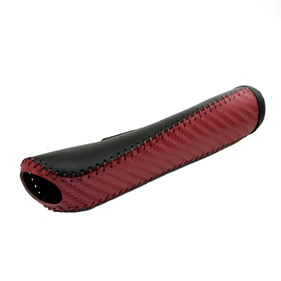 Sürətlər qutusu və əl tormozu başlıqları, model for cross-border cars, hand-stitched - red-carbon-fiber-pattern-black-leather-with-red-stitching