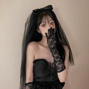 Retro Black Bow Veil Birthday Mesh Gothic Wedding Dress Headdress Lolita Female Photo Halloween Live Broadcast